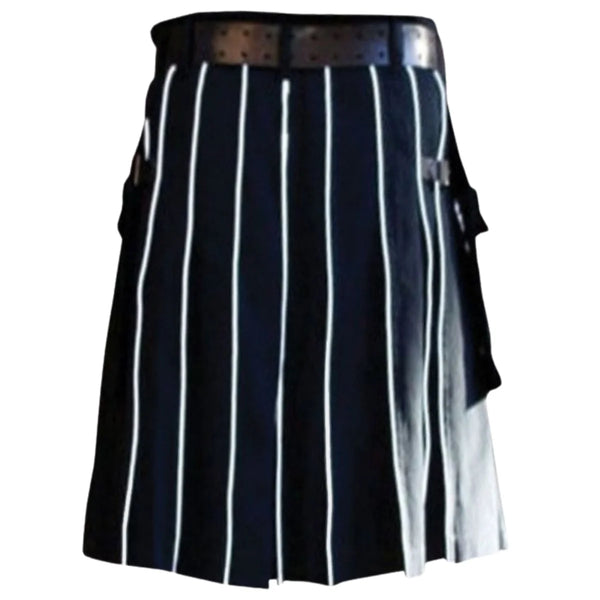 Navy Blue Utility kilt With White Line Style