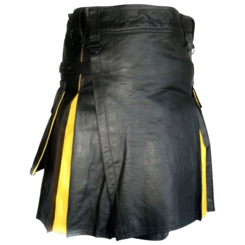 New Genuine Two Tone Leather Hybrid Kilt