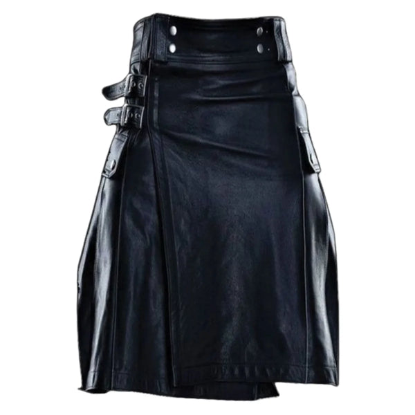 New Stylish Pure Black Leather Kilt