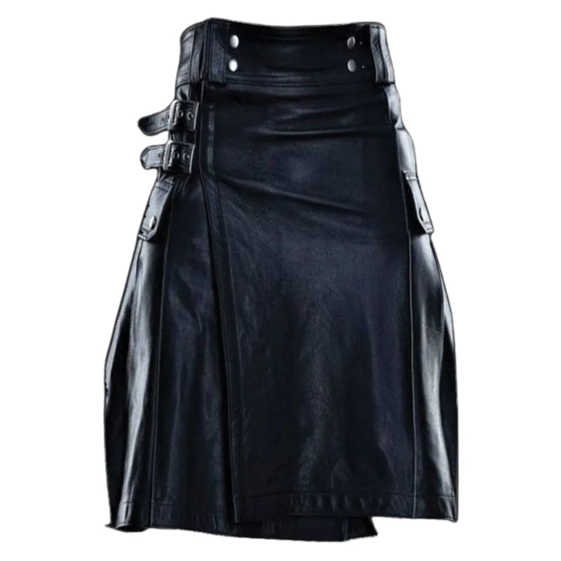 New Stylish Pure Black Leather Kilt