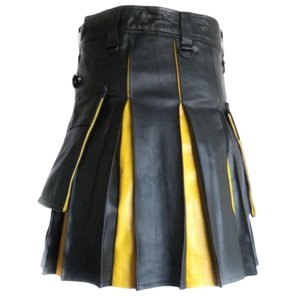 New Genuine Two Tone Leather Hybrid Kilt