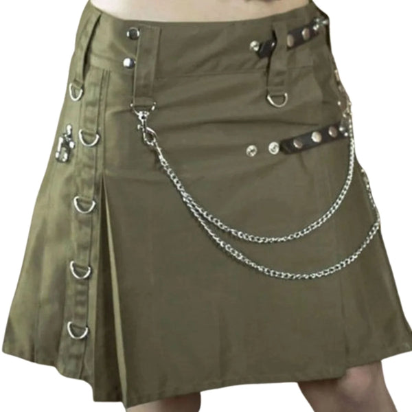 Olive Green Women Utility Kilt