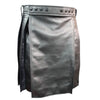 Pleated Black Leather Kilt with Navy Highlights
