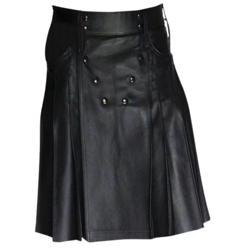 Real Leather Pleated Kilt Clubwear Utility Kilt