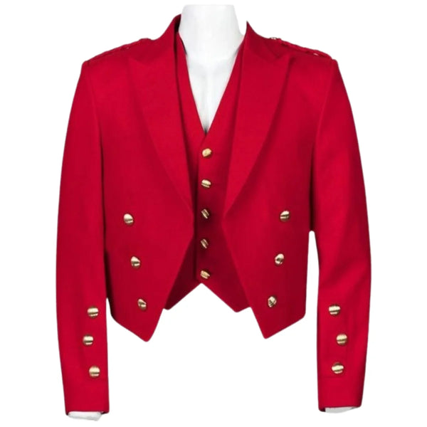 Red Prince Charlie Kilt Jacket With Waistcoat