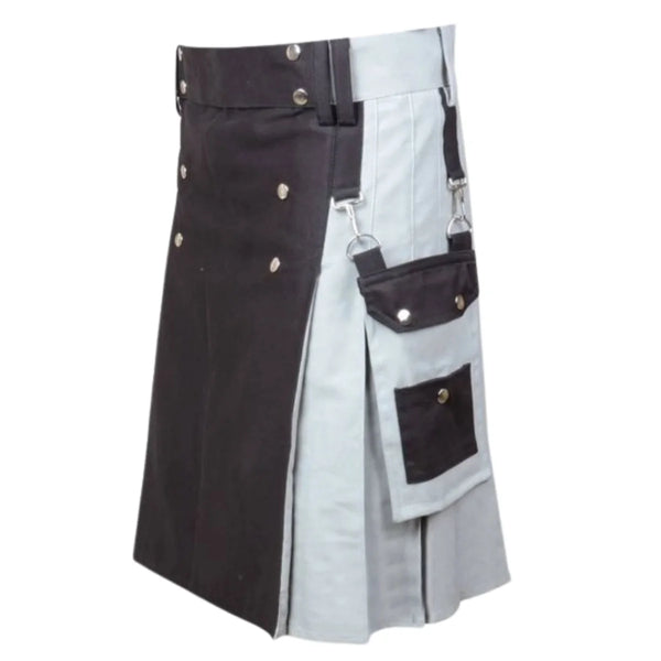 Scottish Black And Gray Cotton Kilt