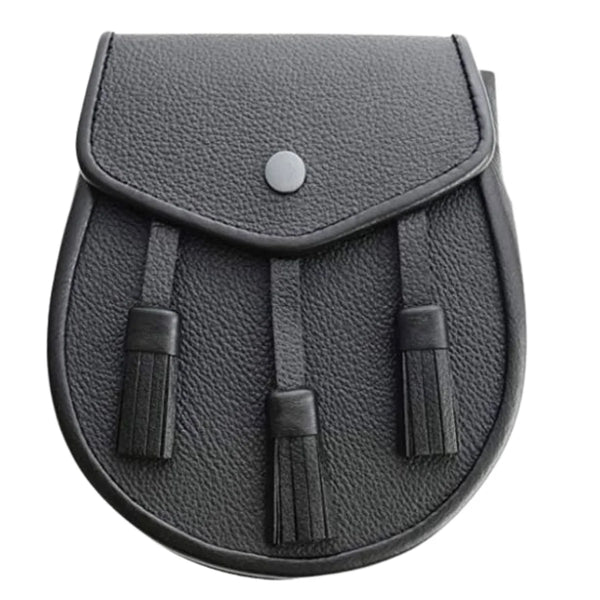 Scottish Three Tassel Leather Sporran With Free Chain Belt