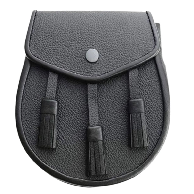 Scottish Three Tassel Leather Sporran With Free Chain Belt