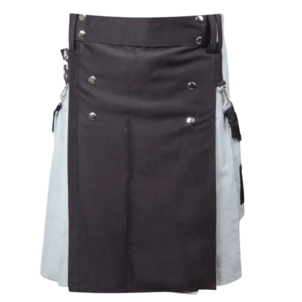 Scottish Black And Gray Cotton Kilt