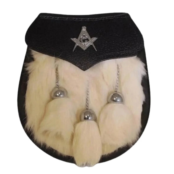 Semi Dress Sporran - White Rabbit Fur - Masonic Emblem