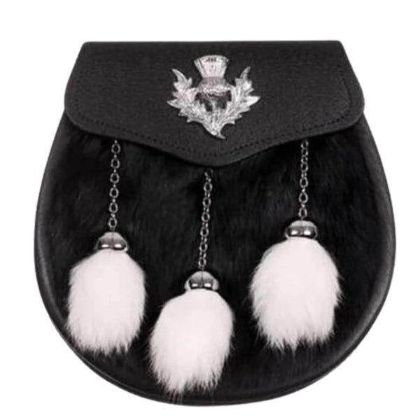 Semi Dress Sporran Black White Rabbit Thistle Badge Sporran - SF4