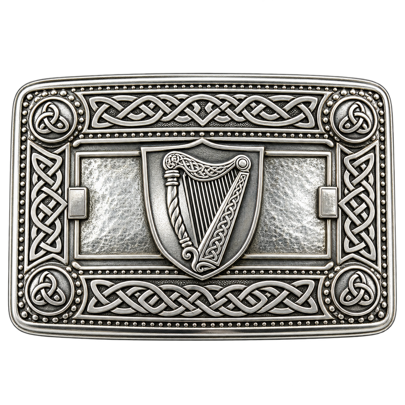 Silver Irish Harp Kilt Buckle