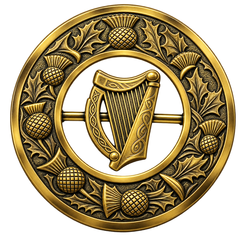 Silver Irish Harp Kilt Brooch
