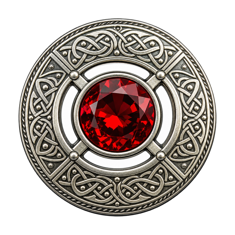 Silver Red Stone Kilt Brooch