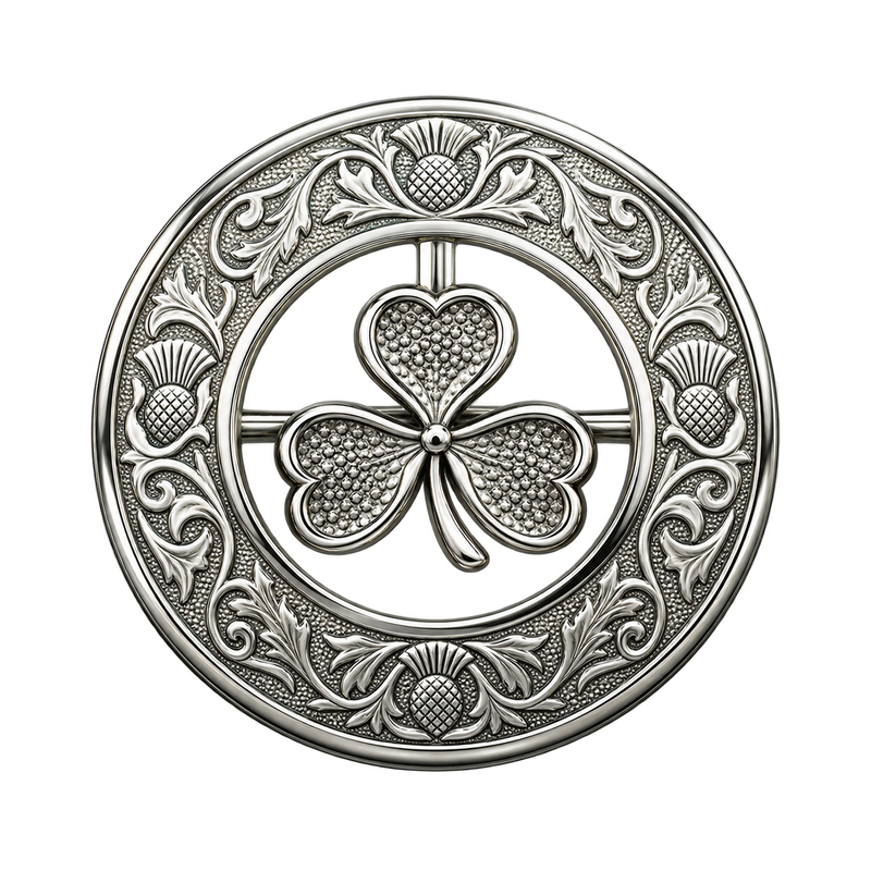 Silver Shamrock Kilt Brooch