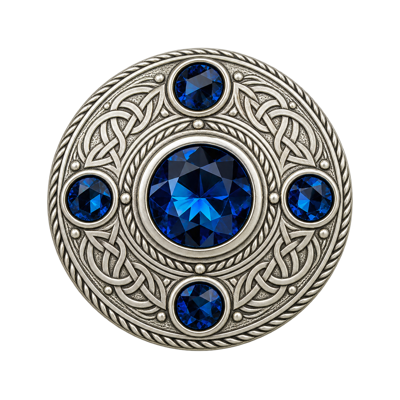 Silver With 5 B-Stone Kilt Brooch