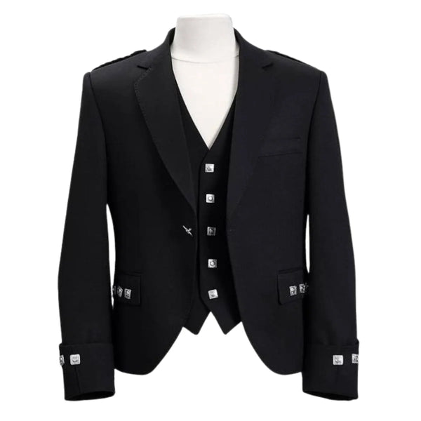 Traditional Argyll Black Wool Jacket With Waistcoat