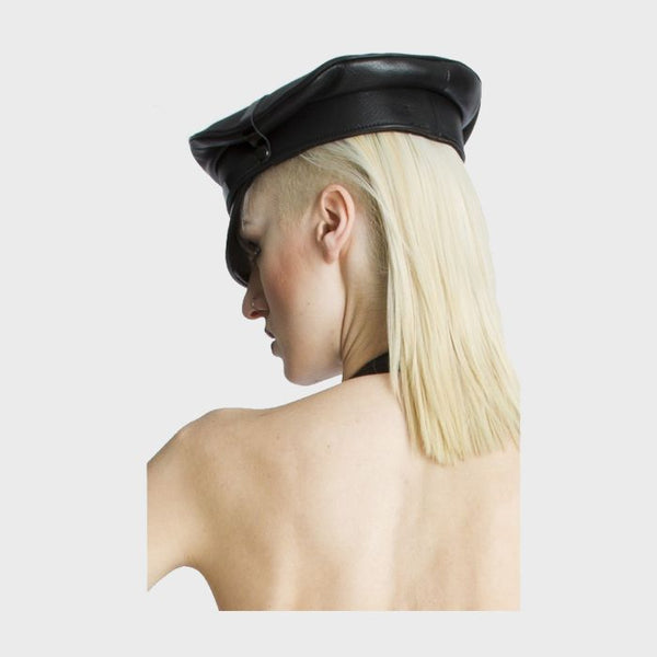 Leather Military Style Cap