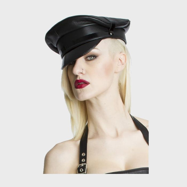 Leather Military Style Cap