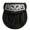 Black Celtic Embossed Thistle Plate Leather Sporran
