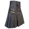 Black Denim Leather Strip Kilt For Men