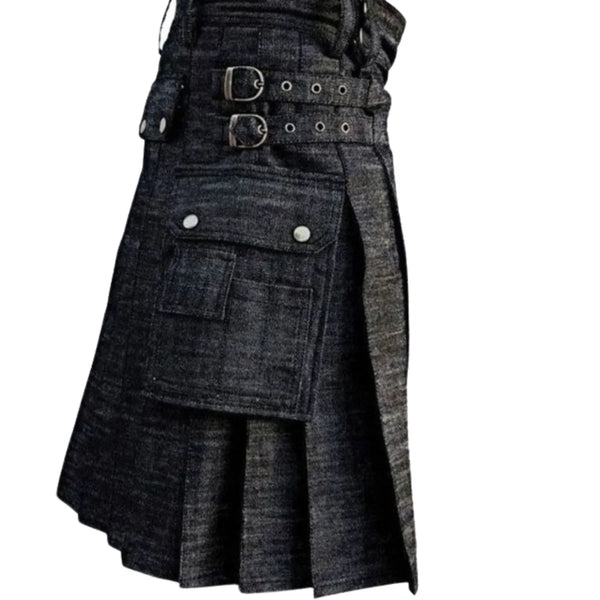 Black Denim Utility Kilt