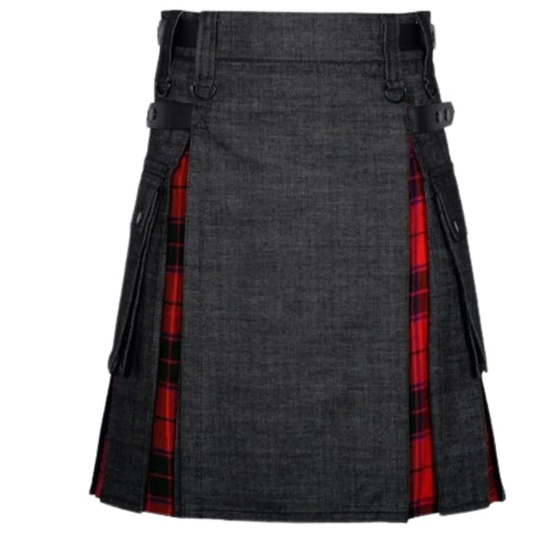 Black Denim Wallace Scottish Utility Cargo Hybrid Kilt