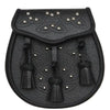 Black Leather Celtic Embossed Studded Leather Sporran