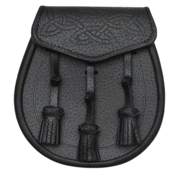 Black Leather Celtic Interweave Knotted Tassel Sporran