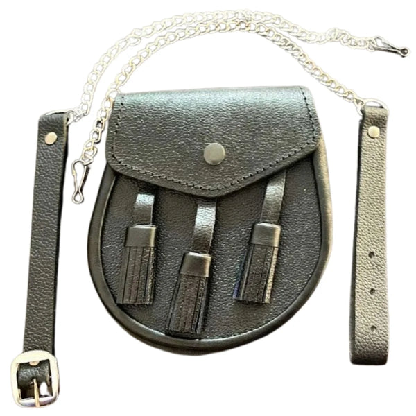 Black Leather Sporran With Chain