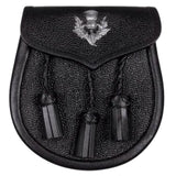 Black Leather Sporran With Thistle Emblem