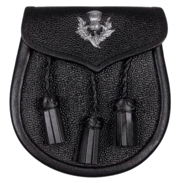 Black Leather Sporran With Thistle Emblem