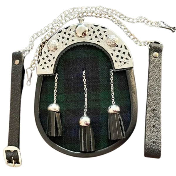 Black Watch Tartan Silver Cantle Sporran With Chain