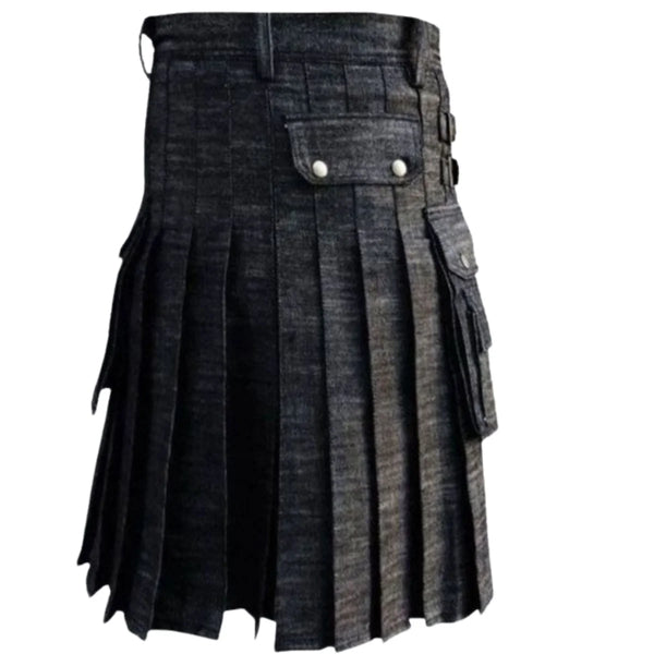Black Denim Utility Kilt