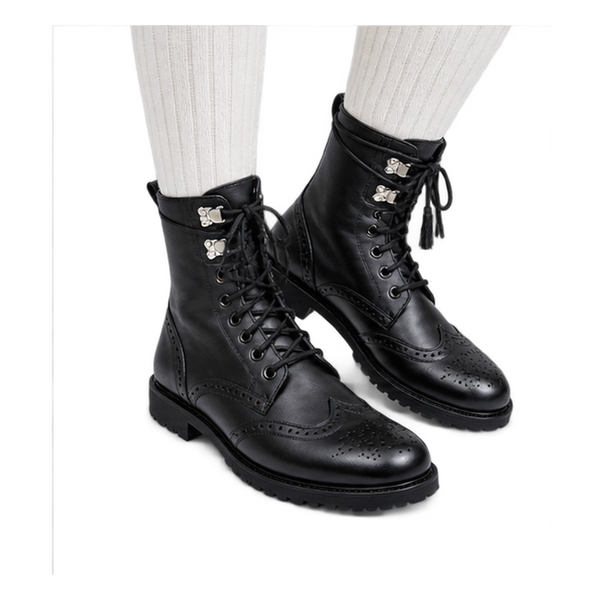 Black Leather Ghillie Brogues Half Long Kilt Boot