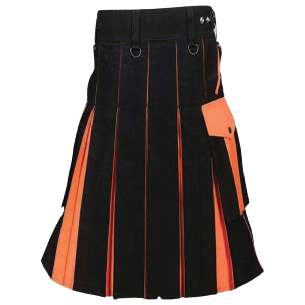 Black & Orange Utility Kilt For Men