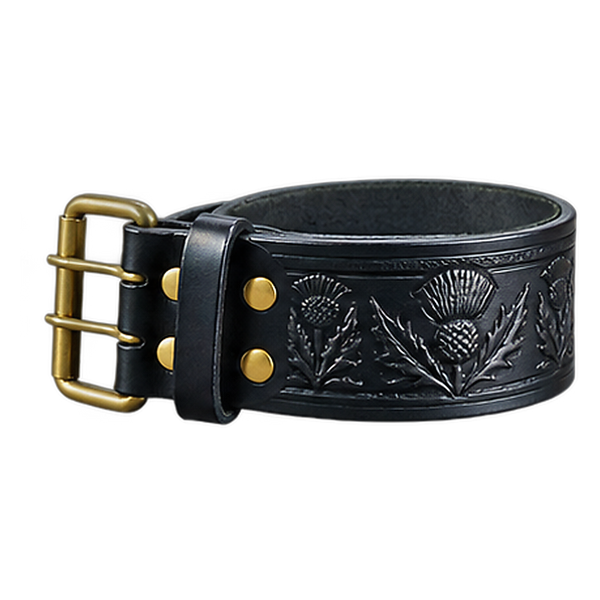 Black Pin Thistle Leather Kilt Belt