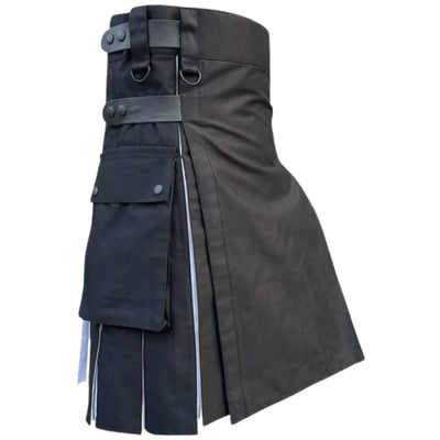 Black & White Simple 2 Side Pocket Utility Kilt - view 2