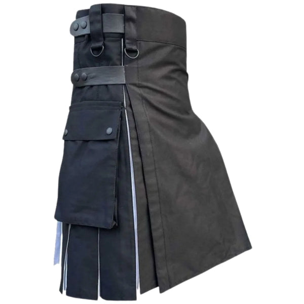 Black & White Simple 2 Side Pocket Utility Kilt