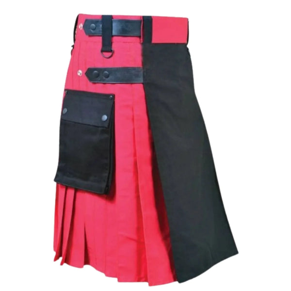 Black and Red Double Tone Kilt With Leather Straps