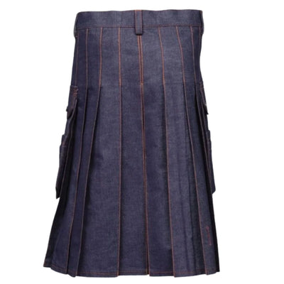 Blue Denim Kilt With Red Thread - view 2