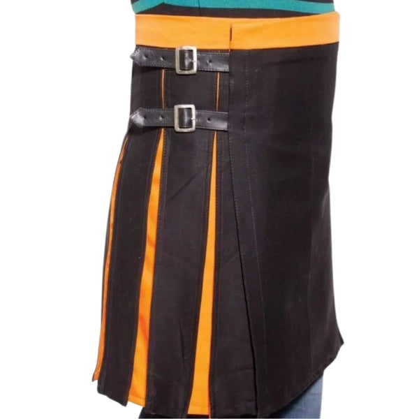 Box Pleated Modern Black And Orange Two Kilt