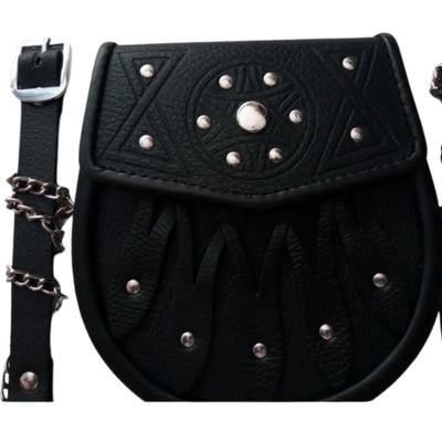 Brand New Celticc Design Black Leather Sporran with S-Chain Kilt & Belt Bagpipe - view 2