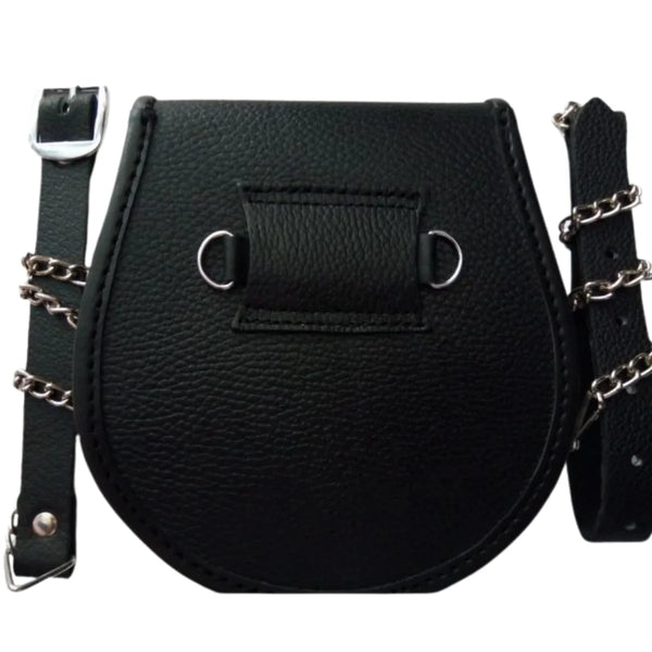 Brand New Celticc Design Black Leather Sporran with S-Chain Kilt & Belt Bagpipe