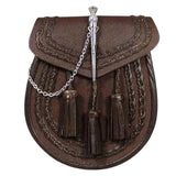 Brown Leather Braided Sporran - Thistle Pin Lock