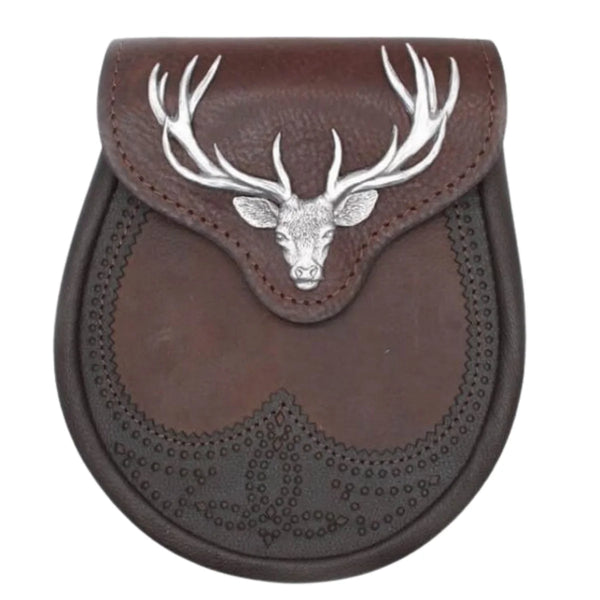 Brown Stag Head Leather Sporran