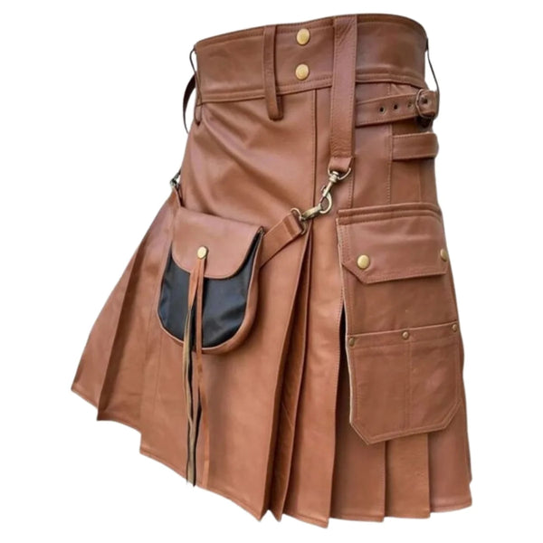 Brown Leather Kilt For Men