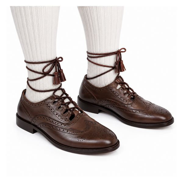Brown Real Leather Ghillie Brogues Scottish Kilt Shoes