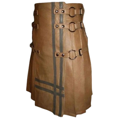 Brown Real Leather Gothic Style Kilt - view 2