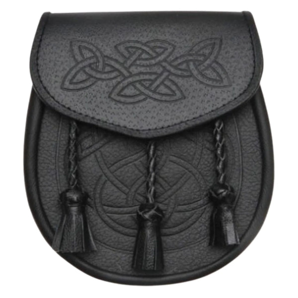 Celtic Interweave Woven Tassel Black Leather Sporran
